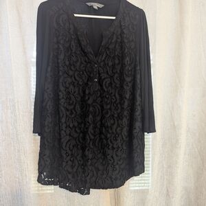 Market & Spruce Black Lace 3/4 Sleeve Blouse